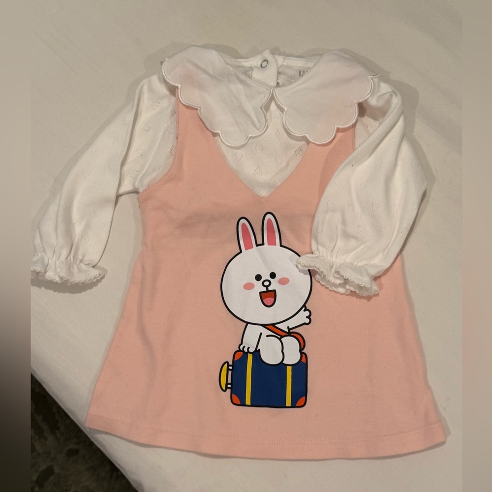 Pink Line Friends Bunny Dress with Collar